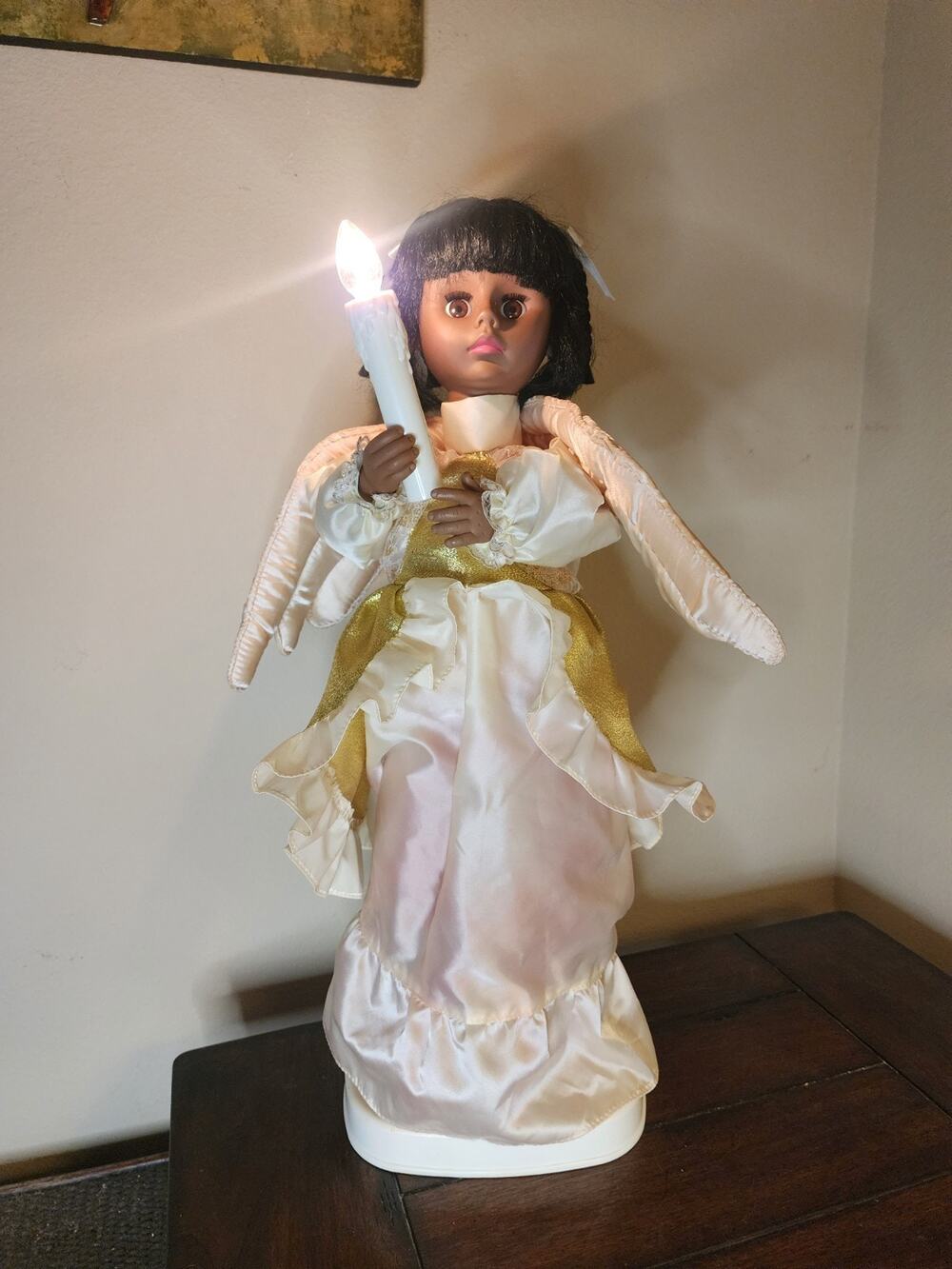 Vintage Animated Christmas Angel Doll 23" Pink Satin Quilted Wings Christmas